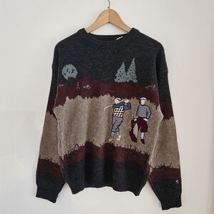 Vintage Arnold Palmer Golf Sweater Mens Large Wool Acrylic Polyester AOP